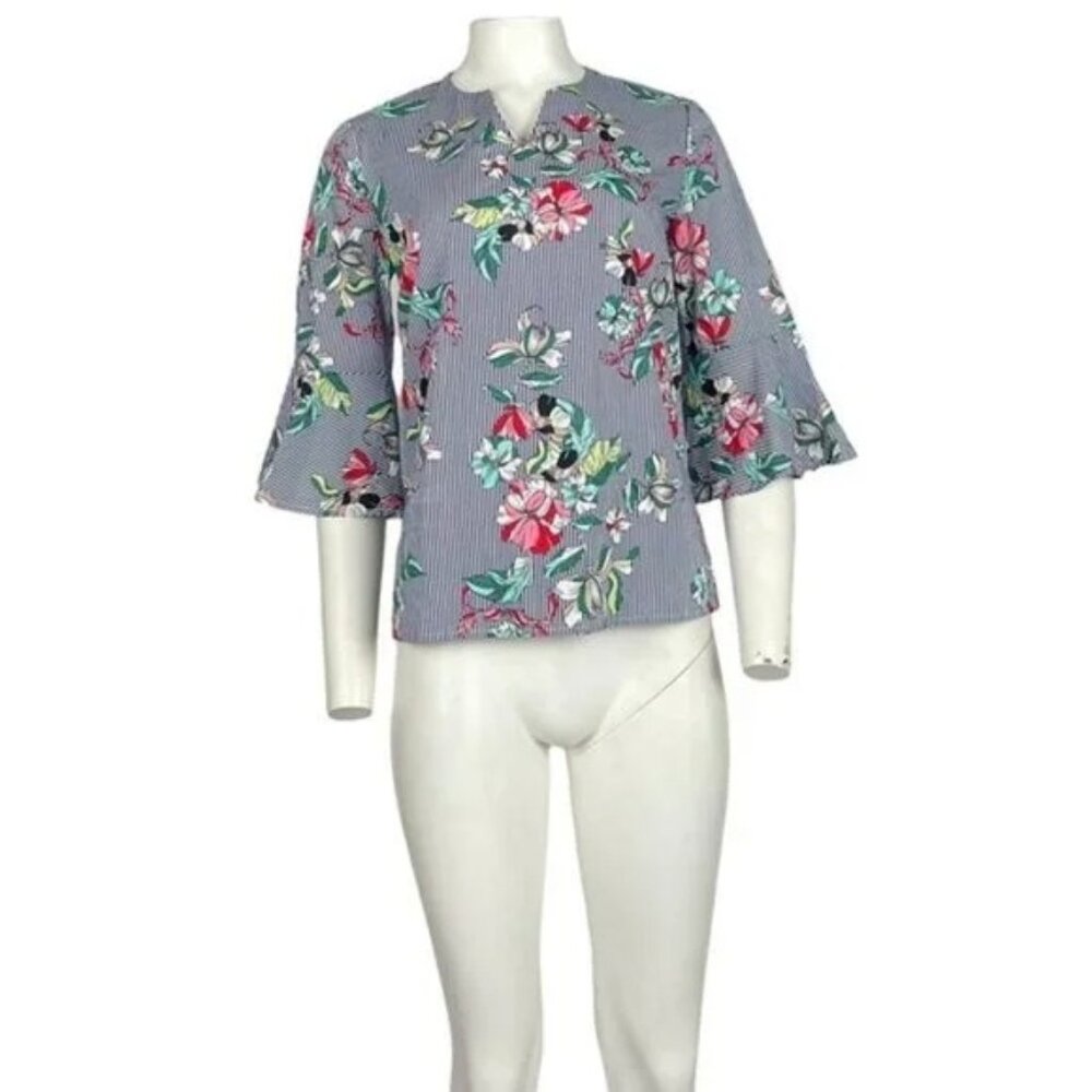 Tacera Striped Floral Bouse Size Small